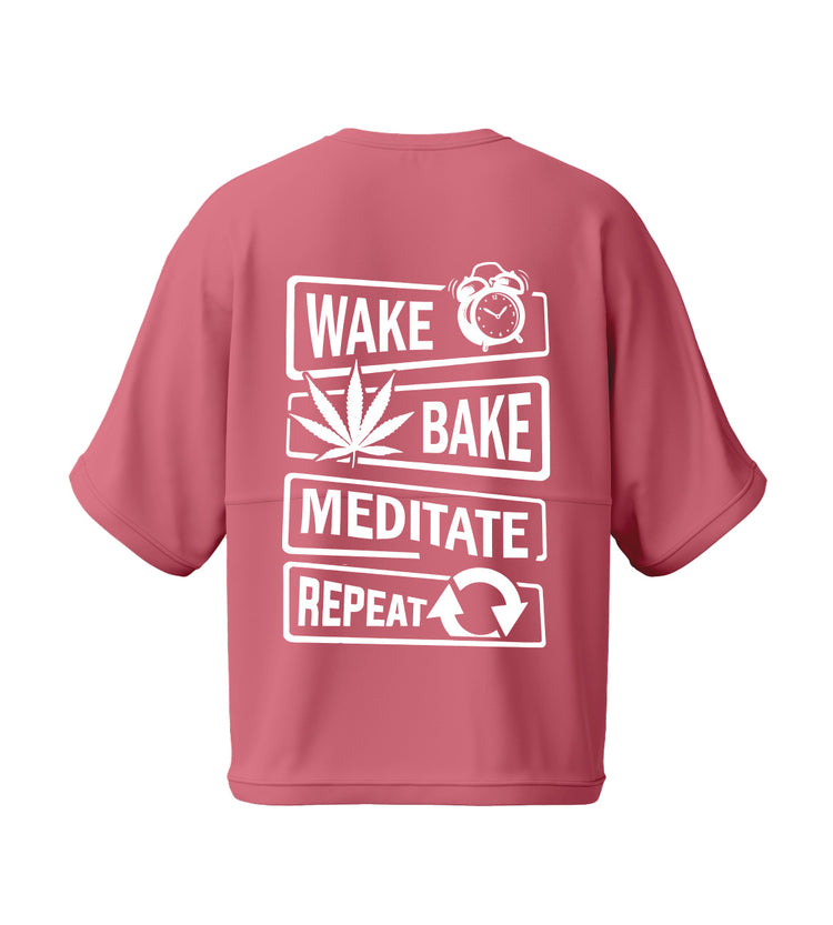 Wake Bake Meditate Tee Pink